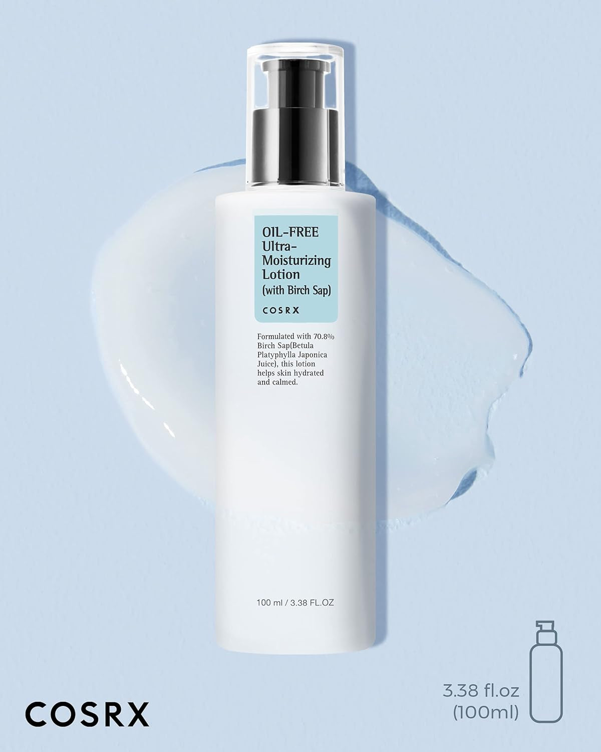 Oil Free Lotion with Birch Sap, Daily Acne Facial Moisturizer, Hydrating Moisturizer for All Skin Types, Korean Skin Care, Paraben Free, 3.38 Fl.Oz / 100Ml